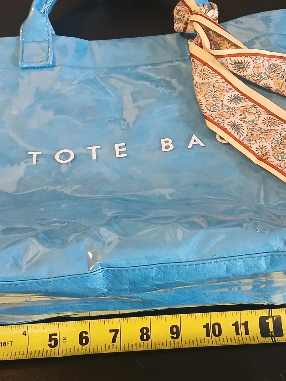 totes Shiny Sky Blue Tote with Patterned Scarf Accent